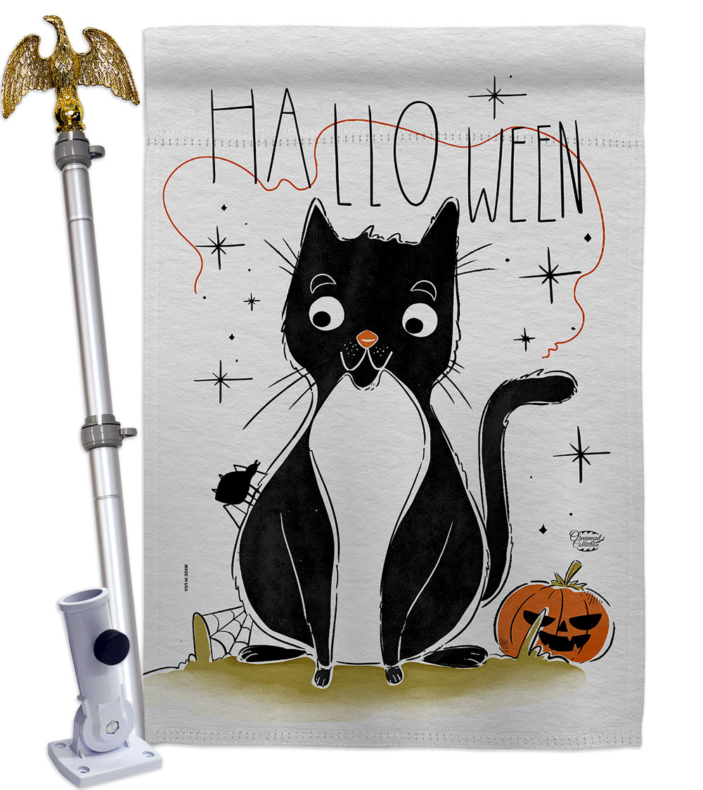 Halloween Tuxedo Cat Falltime 28 x 40 in. Double-Sided Decorative Horizontal Flags for Decoration Banner Garden Yard Gift