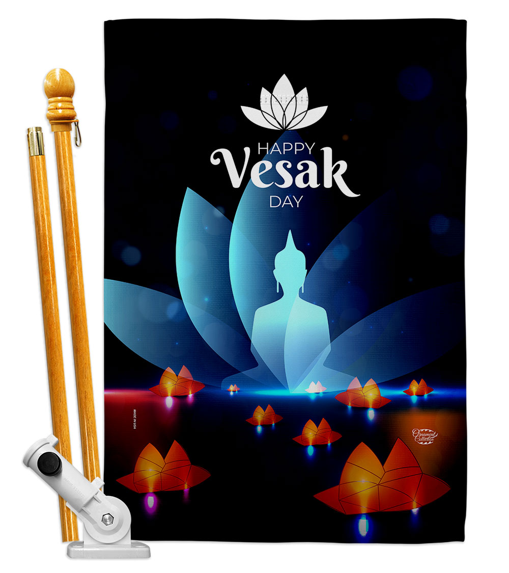 Happy Vesak Day Religious 28 x 40 in. Double-Sided Decorative Horizontal Flags for Decoration Banner Garden Yard Gift