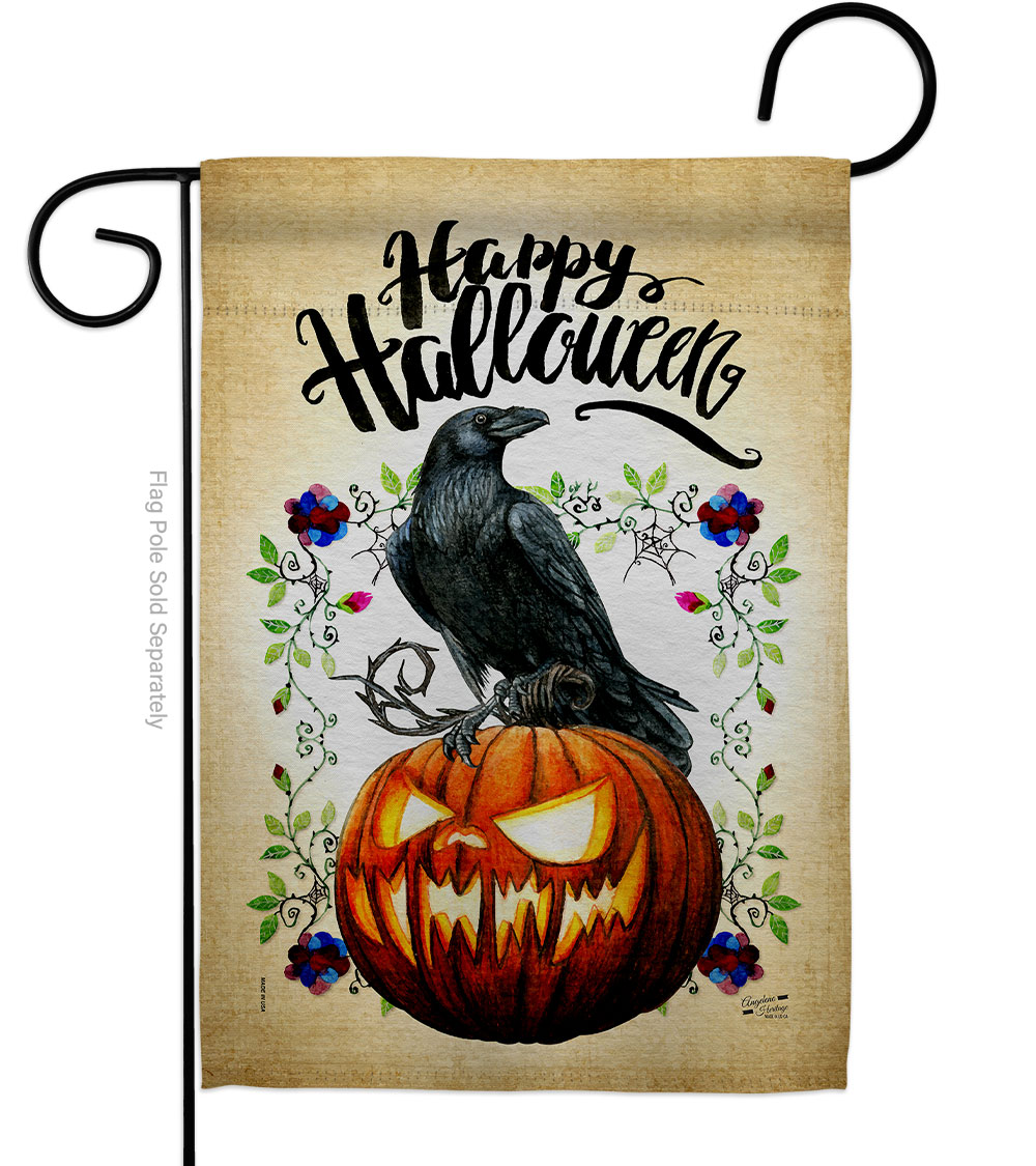 Crow & Pumpkin Falltime Halloween 13 x 18.5. in. Double-Sided Decorative Horizontal House Garden Flag for Decoration Banner Yard Gift