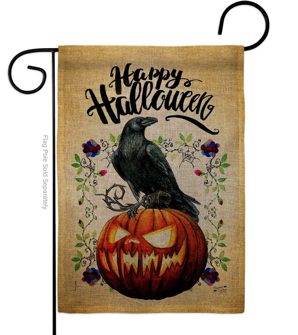 Crow & Pumpkin Falltime Halloween 13 x 18.5. in. Double-Sided Decorative Horizontal House Garden Flag for Decoration Banner Yard Gift