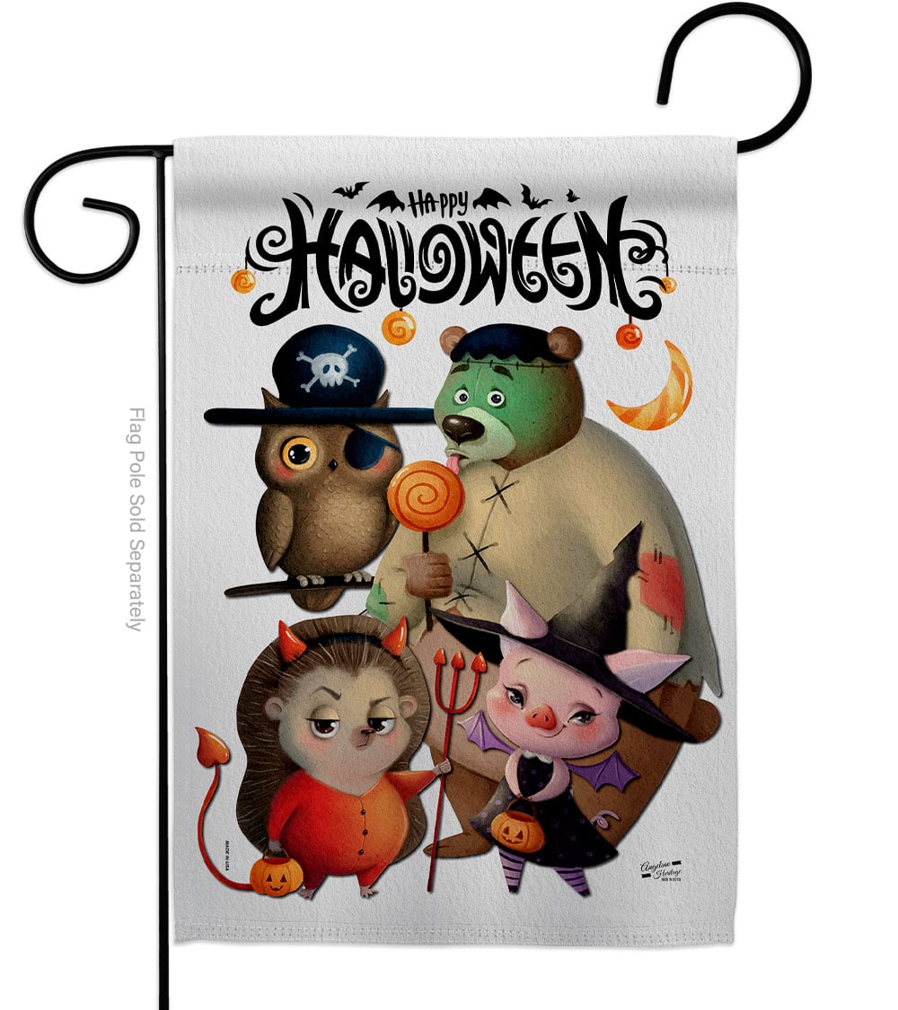 Halloween Friends Falltime 13 x 18.5. in. Double-Sided Decorative Horizontal House Garden Flag for Decoration Banner Yard Gift