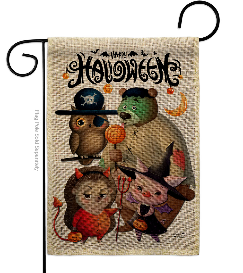 Halloween Friends Falltime 13 x 18.5. in. Double-Sided Decorative Horizontal House Garden Flag for Decoration Banner Yard Gift