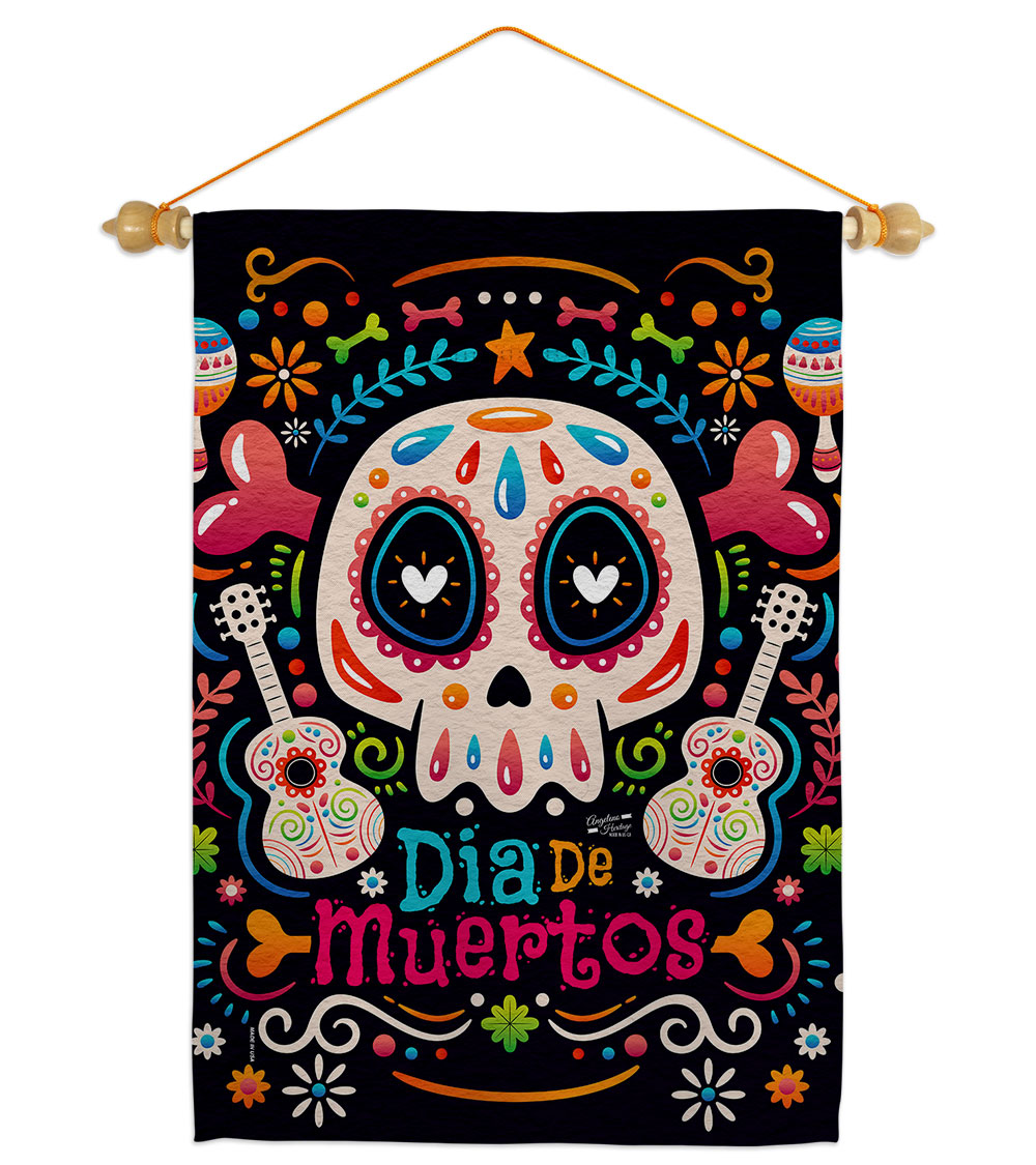 Fiesta Dia de Muertos Falltime Day of Diad 13 x 18.5. in. Double-Sided Decorative Vertical House Garden Flag Set for Decoration Banner Yard Gift