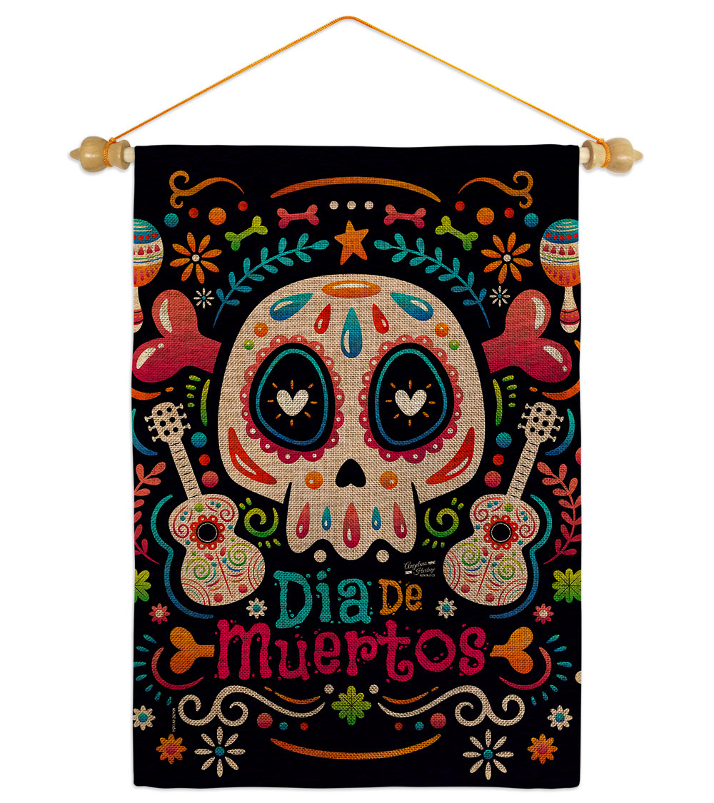 Fiesta Dia de Muertos Falltime Day of Diad 13 x 18.5. in. Double-Sided Decorative Vertical House Garden Flag Set for Decoration Banner Yard Gift