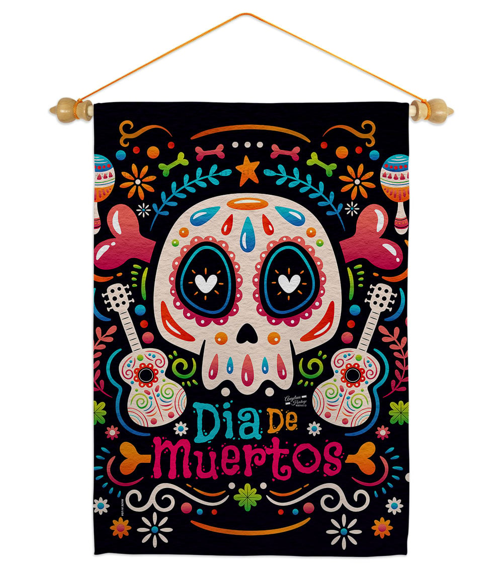 Fiesta Dia de Muertos Falltime Day of Diad 13 x 18.5. in. Double-Sided Decorative Vertical House Garden Flag Set for Decoration Banner Yard Gift