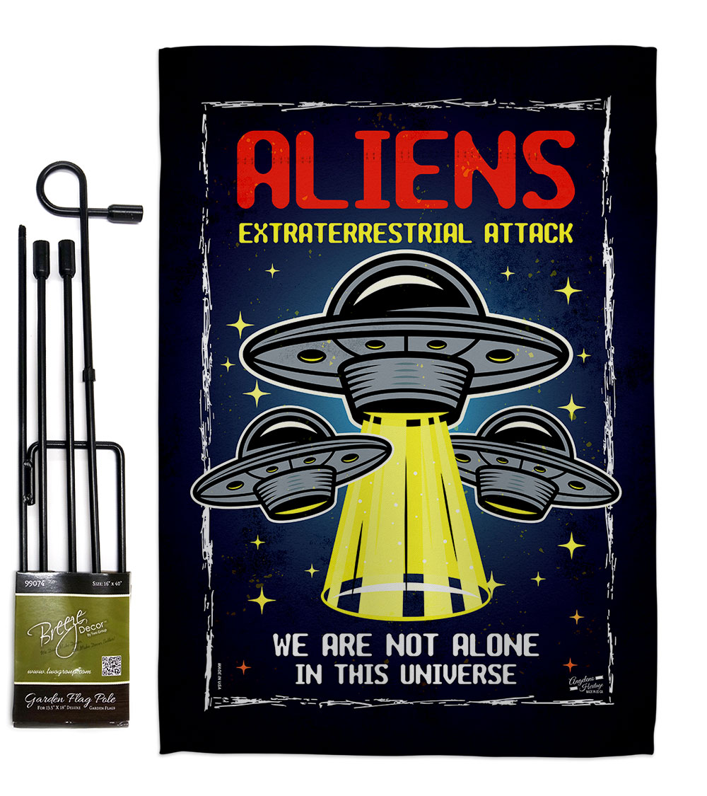 Aliens Attack Cosmos Space Creature 13 x 18.5. in. Double-Sided Decorative Vertical House Garden Flag Set for Decoration Banner Yard Gift
