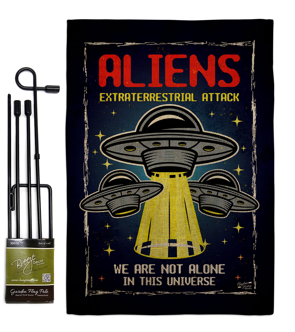 Aliens Attack Cosmos Space Creature 13 x 18.5. in. Double-Sided Decorative Vertical House Garden Flag Set for Decoration Banner Yard Gift