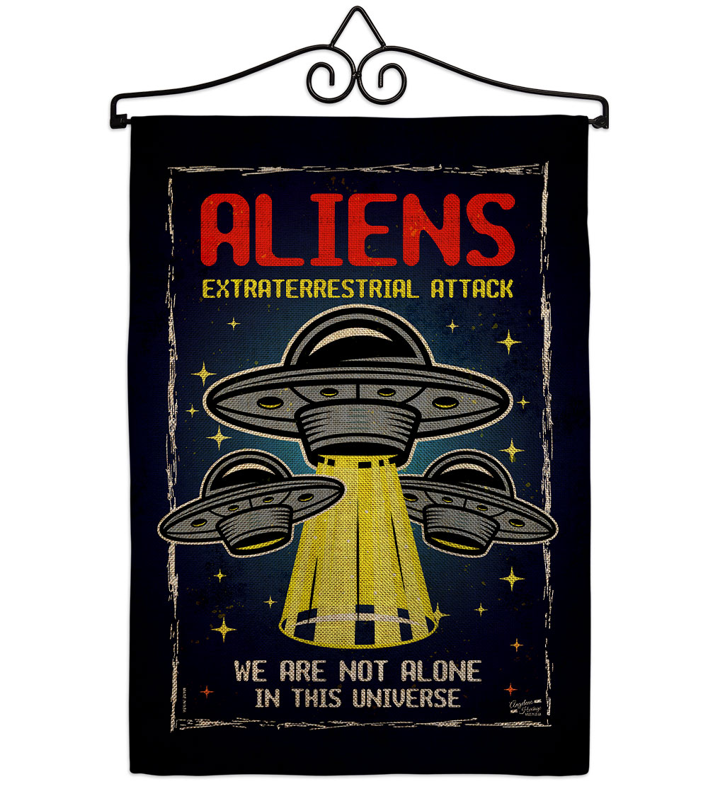 Aliens Attack Cosmos Space Creature 13 x 18.5. in. Double-Sided Decorative Vertical House Garden Flag Set for Decoration Banner Yard Gift