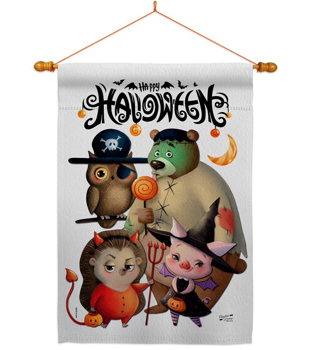 Halloween Friends Falltime 28 x 40 in. Double-Sided Decorative Horizontal Flags for Decoration Banner Garden Yard Gift