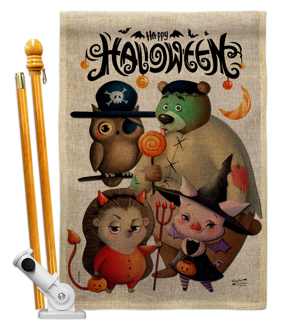 Halloween Friends Falltime 28 x 40 in. Double-Sided Decorative Horizontal Flags for Decoration Banner Garden Yard Gift