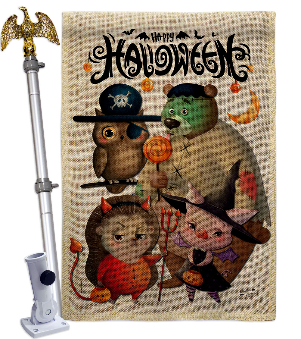 Halloween Friends Falltime 28 x 40 in. Double-Sided Decorative Horizontal Flags for Decoration Banner Garden Yard Gift