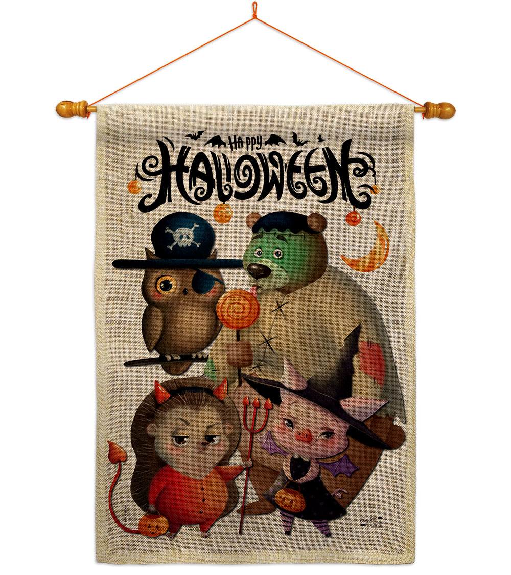 Halloween Friends Falltime 28 x 40 in. Double-Sided Decorative Horizontal Flags for Decoration Banner Garden Yard Gift