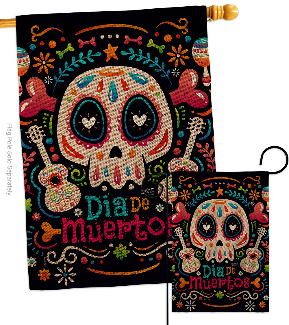 Fiesta Dia de Muertos Falltime Day of Diad 28 x 40 in. Double-Sided Decorative Vertical House Flags Set for Decoration Banner Garden Yard Gift