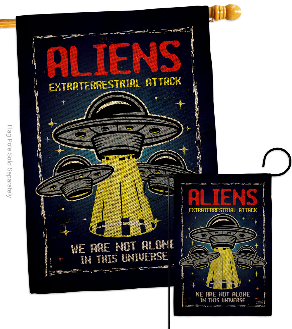 Aliens Attack Cosmos Space Creature 28 x 40 in. Double-Sided Decorative Vertical House Flags Set for Decoration Banner Garden Yard Gift