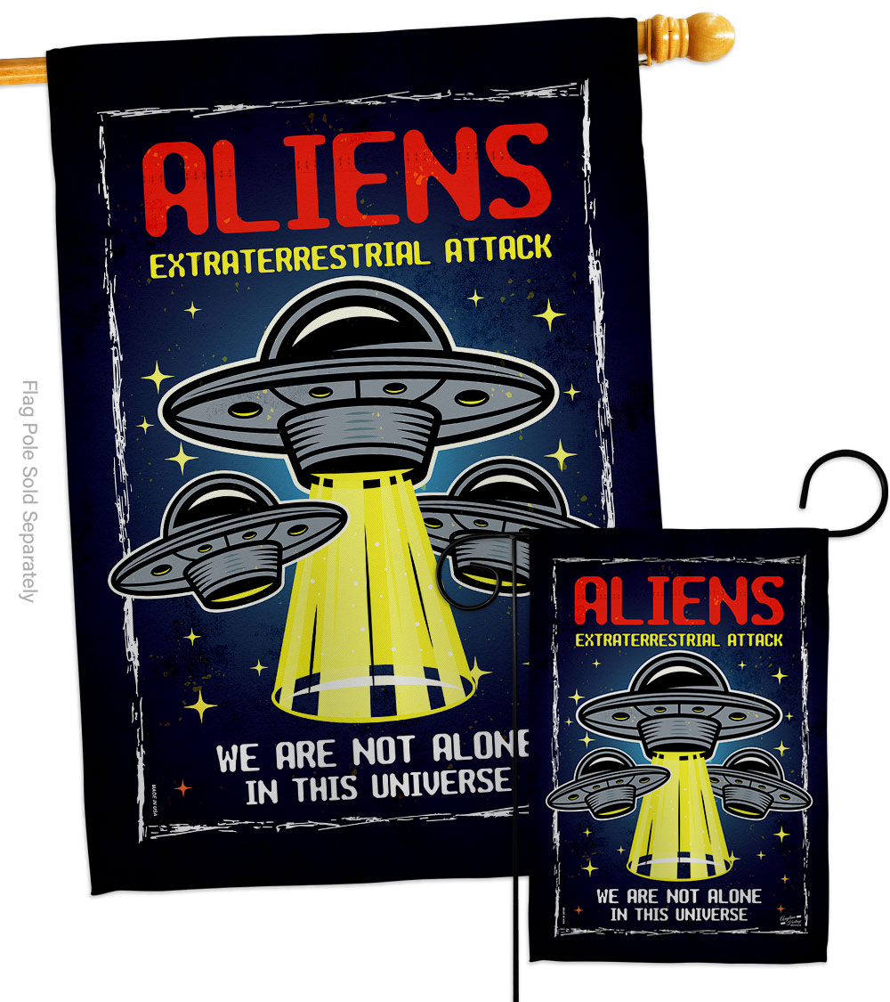 Aliens Attack Cosmos Space Creature 28 x 40 in. Double-Sided Decorative Vertical House Flags Set for Decoration Banner Garden Yard Gift