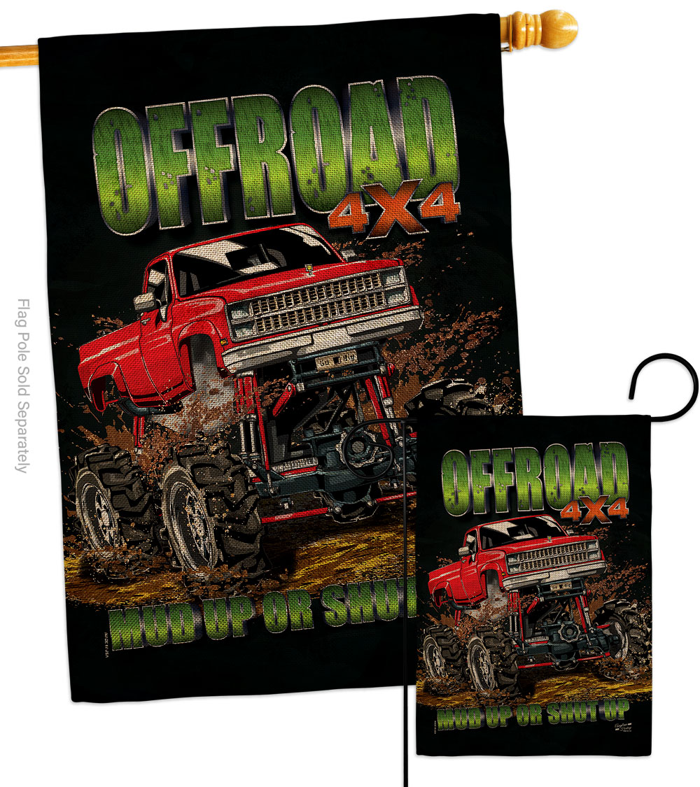 S130408-DB Offroad Interests Vehicle 28 x 40 in. Double-Sided Decorative Vertical House Flags Set for Decoration Banner Garden Yard Gift
