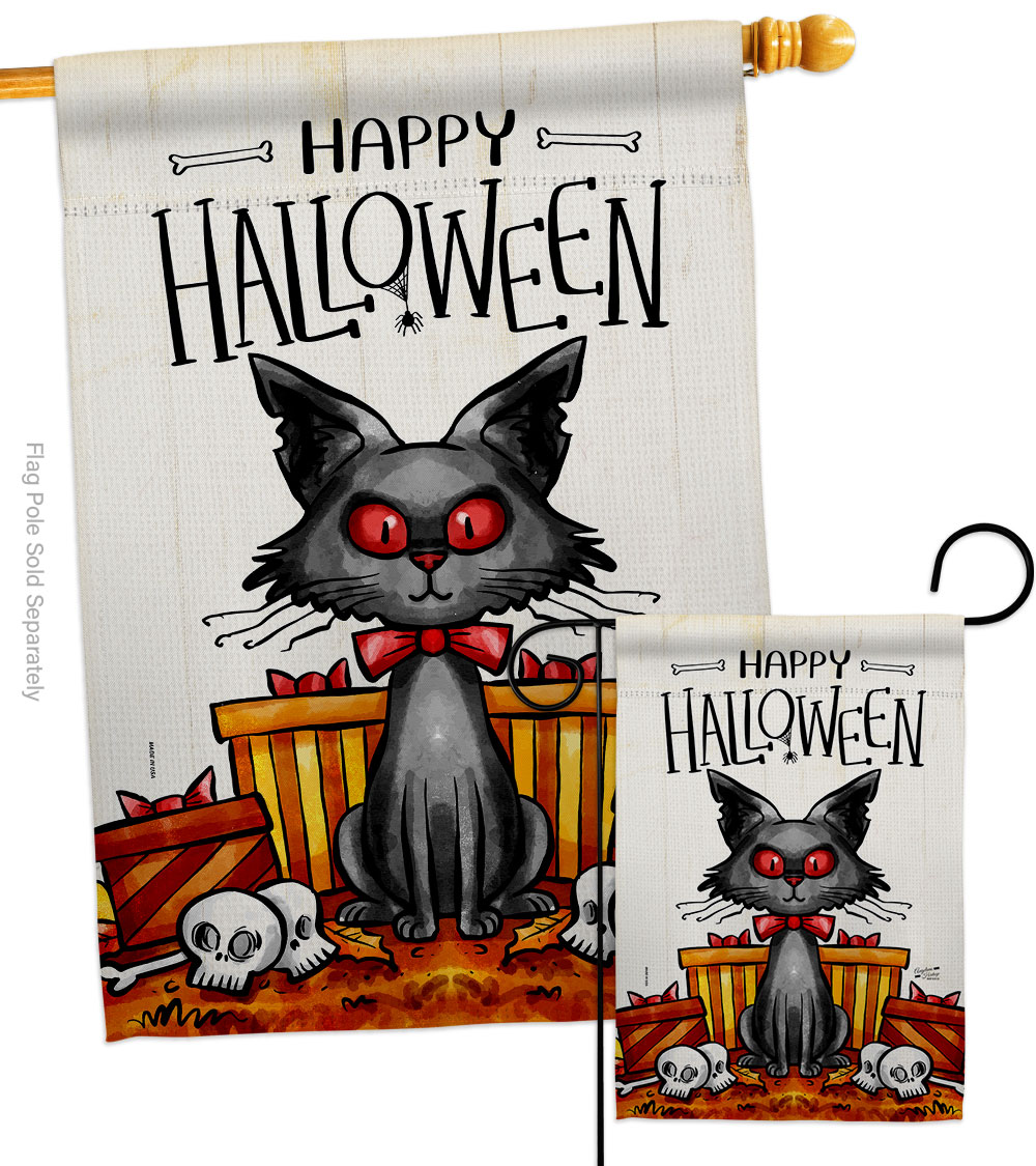 Kitty O Ween Falltime Halloween 28 x 40 in. Double-Sided Decorative Vertical House Flags Set for Decoration Banner Garden Yard Gift
