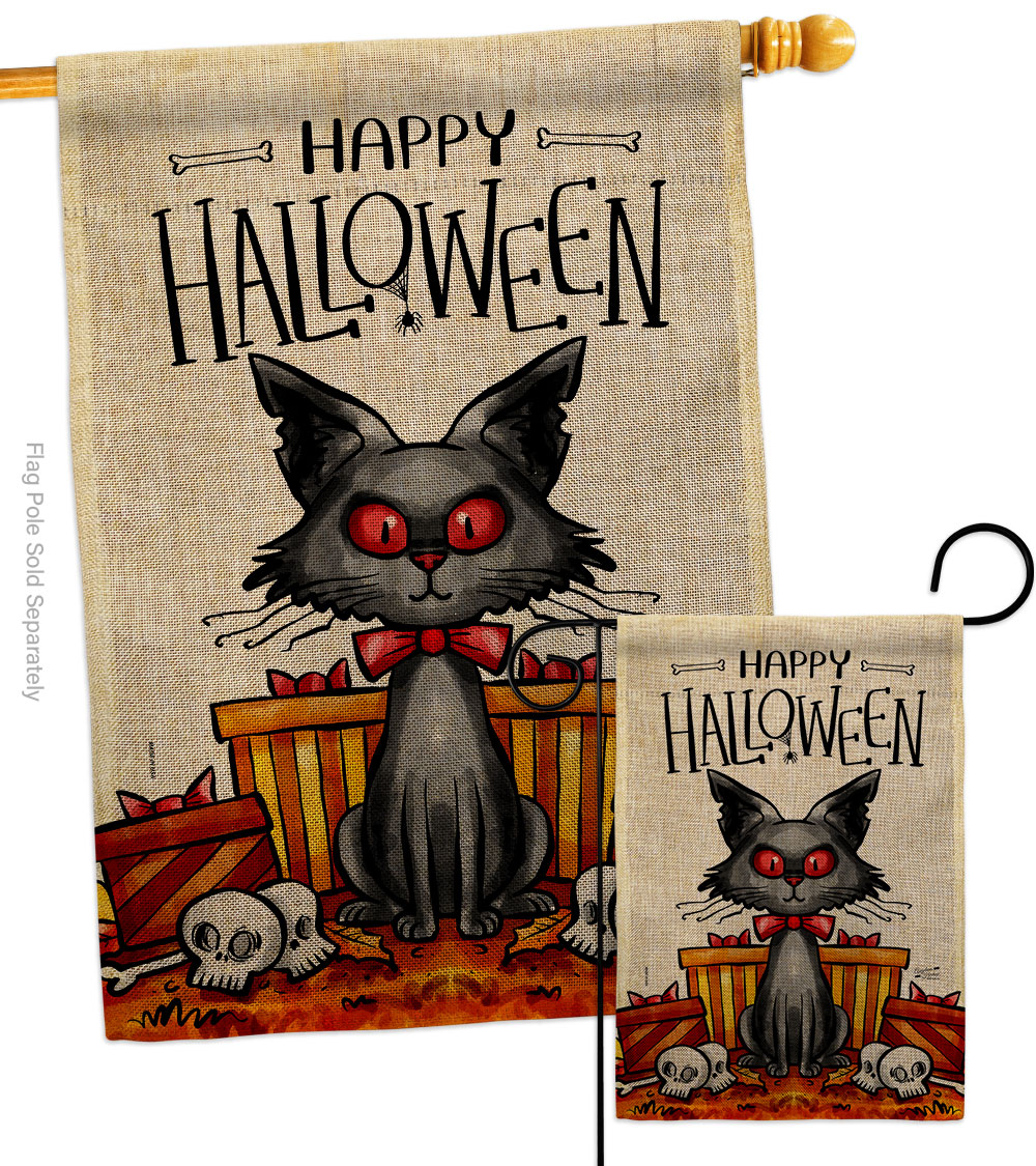 Kitty O Ween Falltime Halloween 28 x 40 in. Double-Sided Decorative Vertical House Flags Set for Decoration Banner Garden Yard Gift