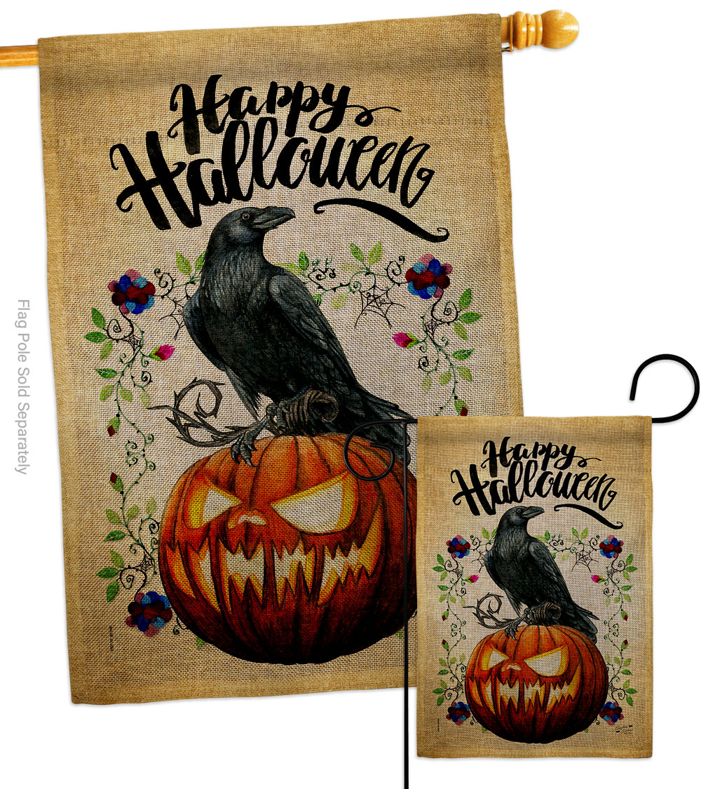 Crow & Pumpkin Falltime Halloween 28 x 40 in. Double-Sided Decorative Horizontal House Flags Set for Decoration Banner Garden Yard Gift