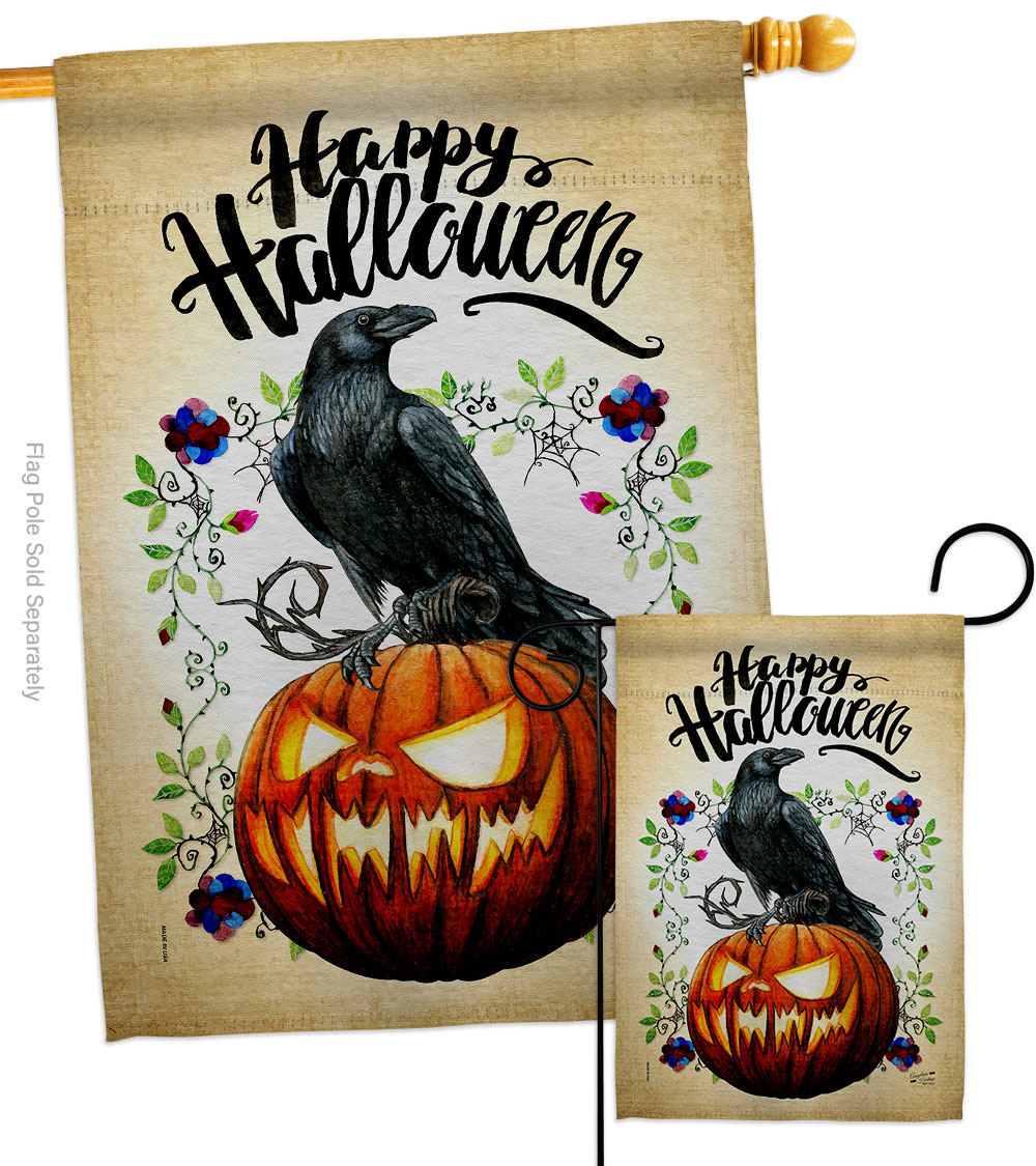 Crow & Pumpkin Falltime Halloween 28 x 40 in. Double-Sided Decorative Horizontal House Flags Set for Decoration Banner Garden Yard Gift