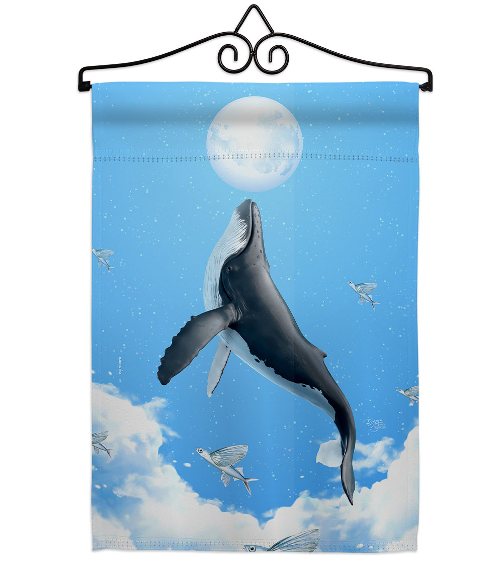 Flying Whale Animals Sea Creature 13 x 18.5. in. Double-Sided Decorative Horizontal House Garden Flag Set for Decoration Banner Yard Gift