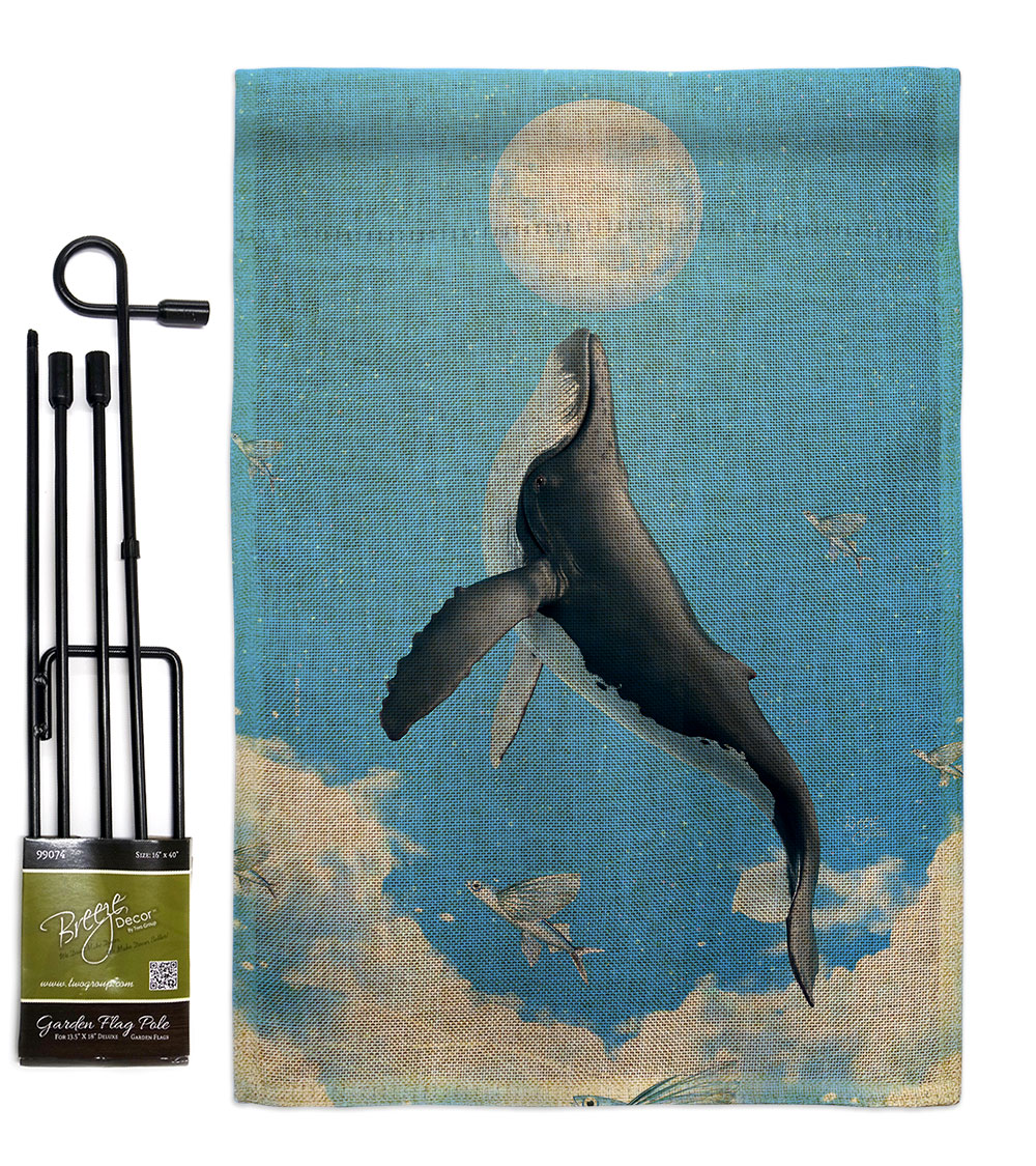 Flying Whale Animals Sea Creature 13 x 18.5. in. Double-Sided Decorative Horizontal House Garden Flag Set for Decoration Banner Yard Gift