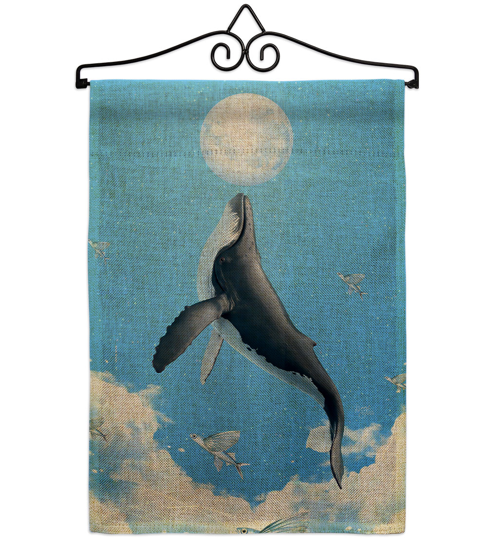 Flying Whale Animals Sea Creature 13 x 18.5. in. Double-Sided Decorative Horizontal House Garden Flag Set for Decoration Banner Yard Gift