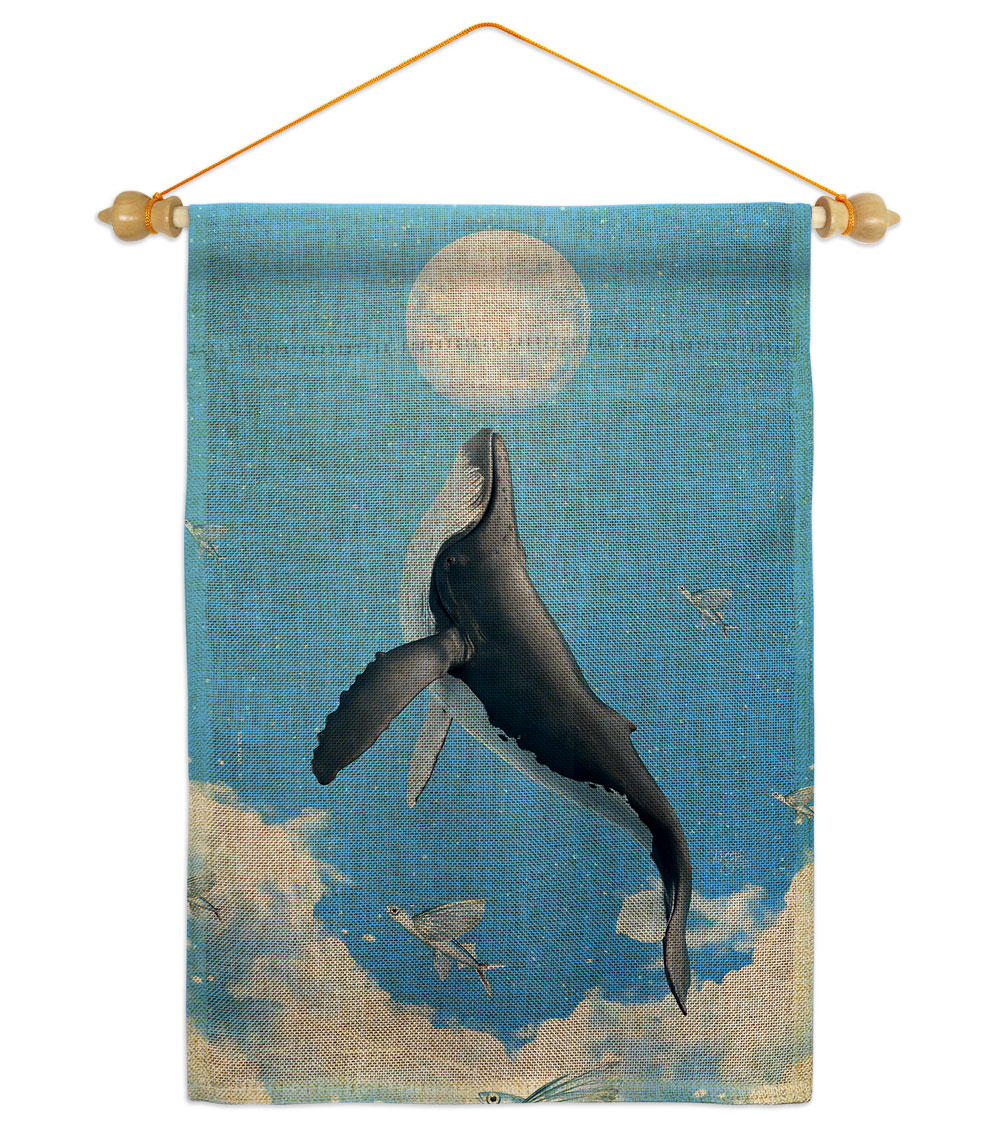 Flying Whale Animals Sea Creature 13 x 18.5. in. Double-Sided Decorative Horizontal House Garden Flag Set for Decoration Banner Yard Gift