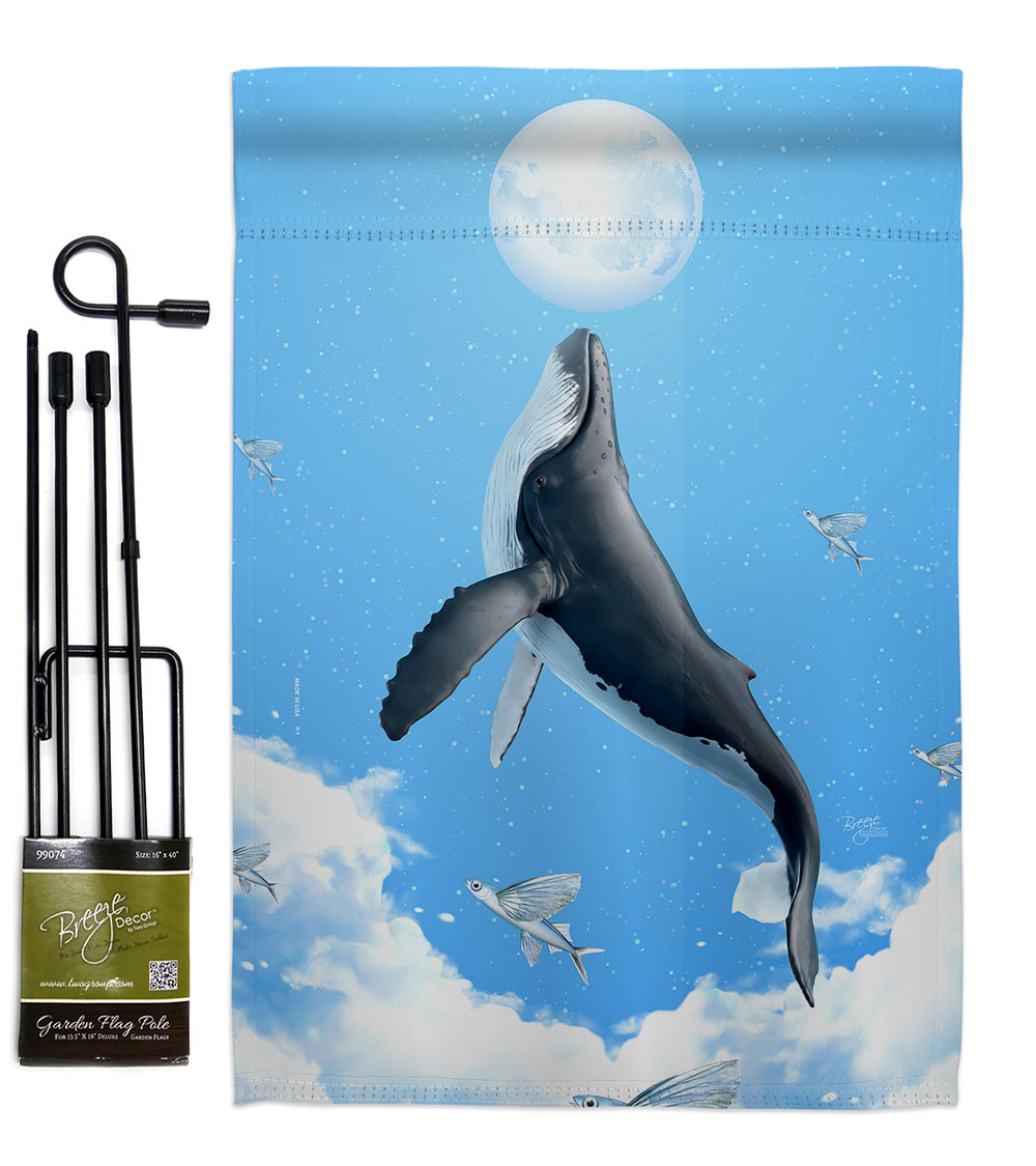 Flying Whale Animals Sea Creature 13 x 18.5. in. Double-Sided Decorative Horizontal House Garden Flag Set for Decoration Banner Yard Gift