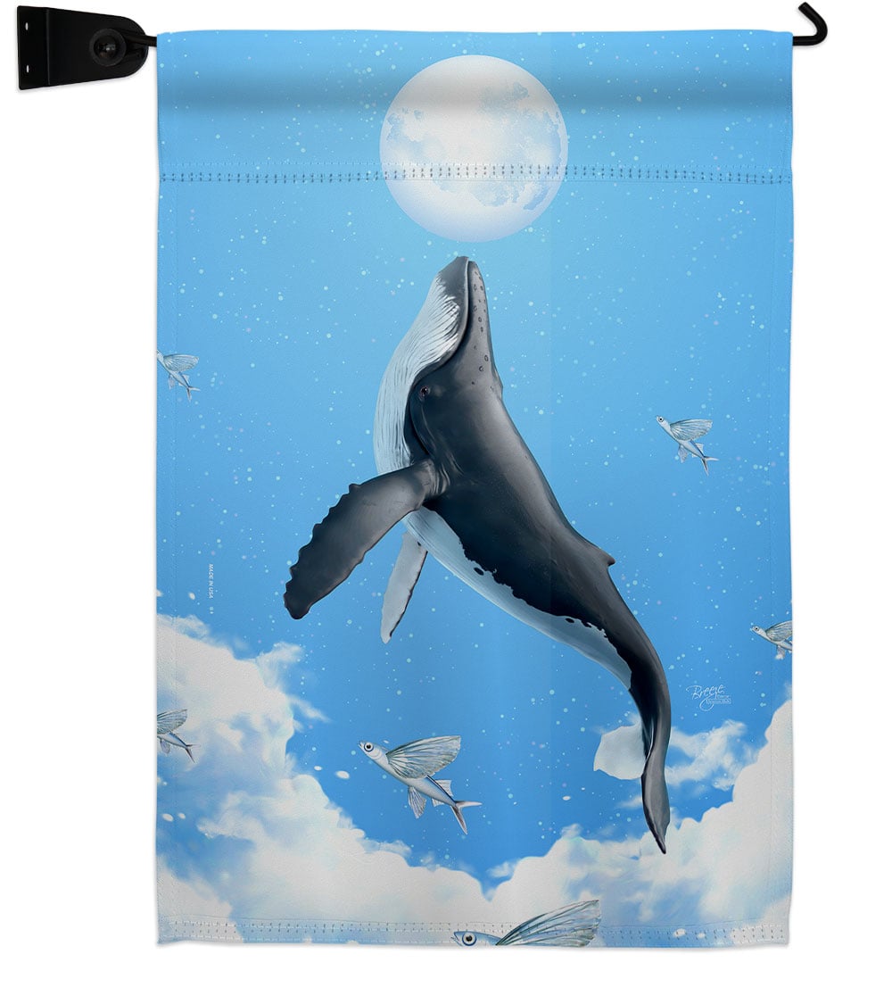 Flying Whale Animals Sea Creature 13 x 18.5. in. Double-Sided Decorative Horizontal House Garden Flag Set for Decoration Banner Yard Gift