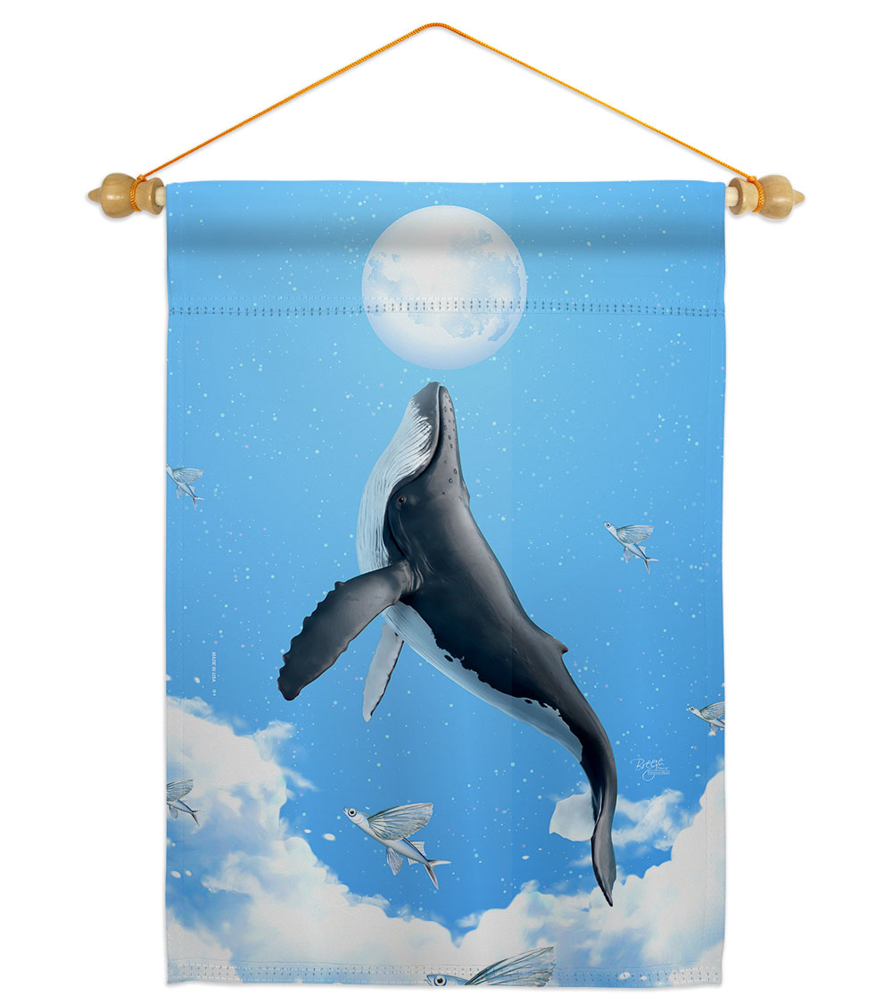Flying Whale Animals Sea Creature 13 x 18.5. in. Double-Sided Decorative Horizontal House Garden Flag Set for Decoration Banner Yard Gift