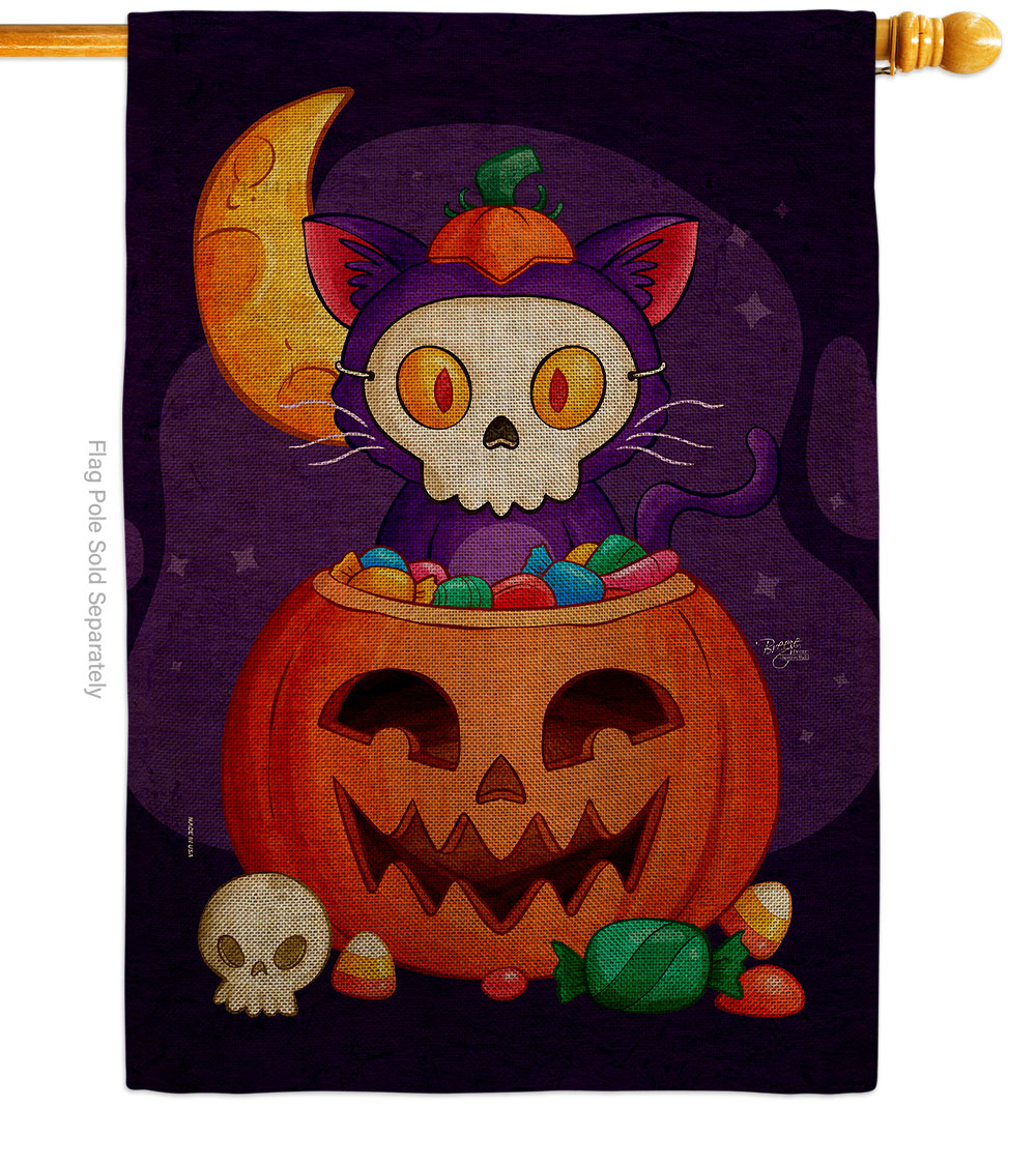 Sneaky Cat Falltime Halloween 28 x 40 in. Double-Sided Decorative Vertical House Flag for Decoration Banner Garden Yard Gift