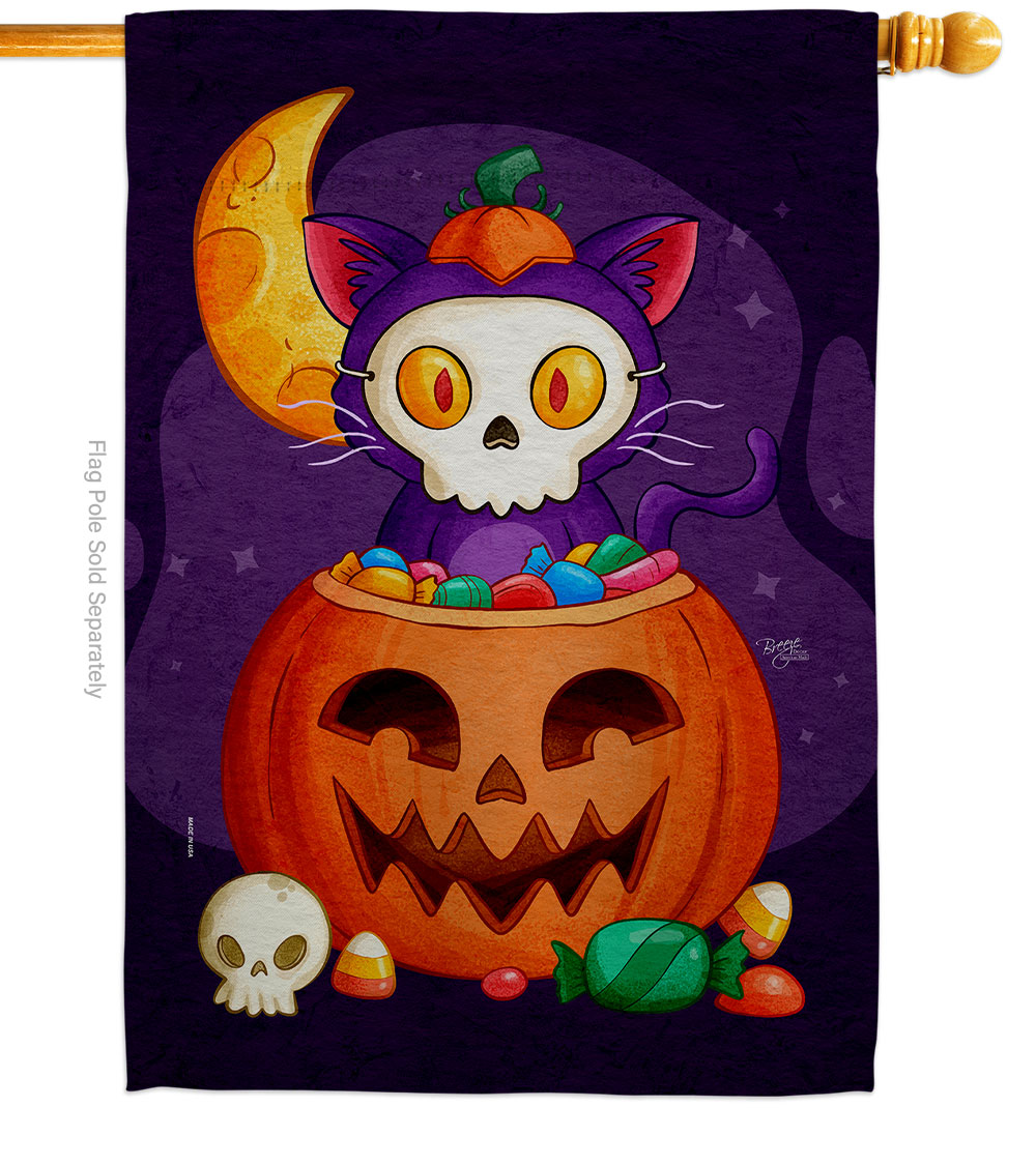 Sneaky Cat Falltime Halloween 28 x 40 in. Double-Sided Decorative Vertical House Flag for Decoration Banner Garden Yard Gift