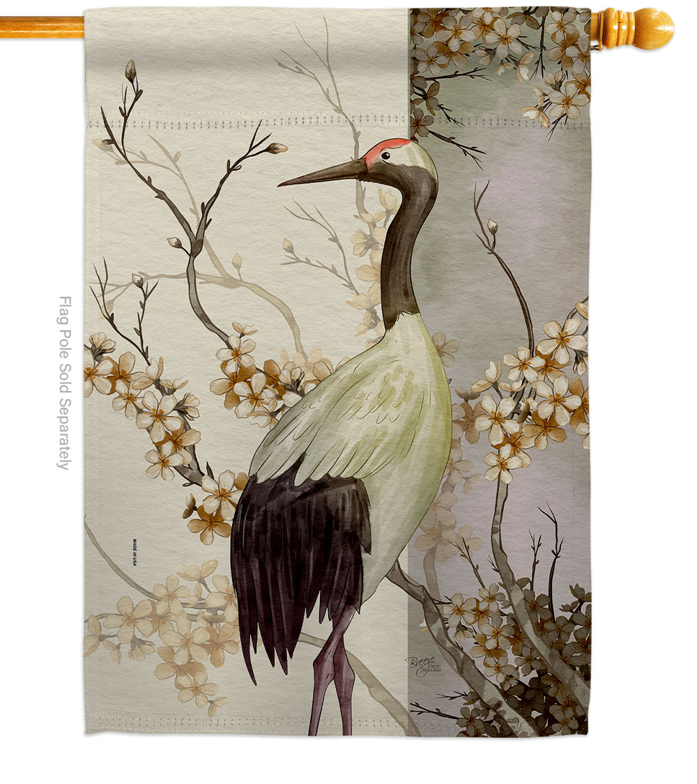 Red Crowned Crane Animals Bird 28 x 40 in. Double-Sided Decorative Vertical House Flag for Decoration Banner Garden Yard Gift