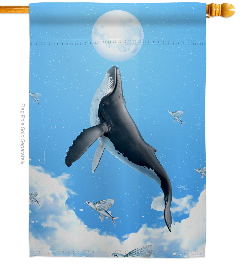Flying Whale Animals Sea Creature 28 x 40 in. Double-Sided Decorative Horizontal House Flag for Decoration Banner Garden Yard Gift