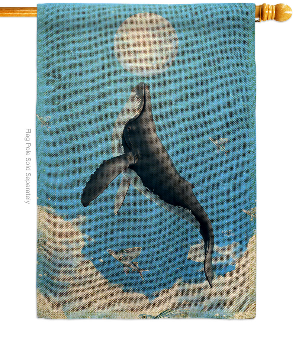 Flying Whale Animals Sea Creature 28 x 40 in. Double-Sided Decorative Horizontal House Flag for Decoration Banner Garden Yard Gift