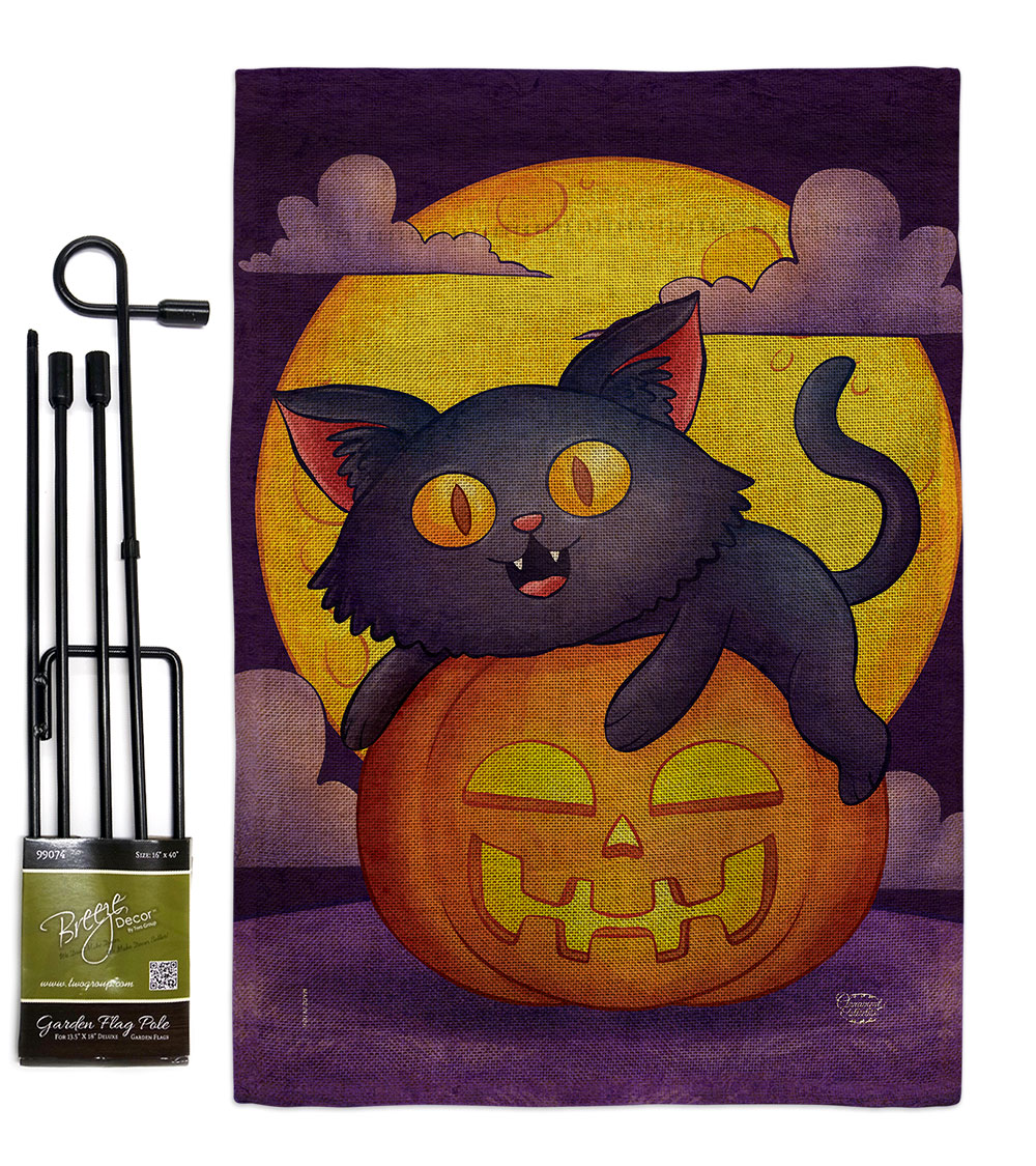 GS190170-DB Halloween Kitty Falltime 13 x 18.5. in. Double-Sided Decorative Vertical House Garden Flag Set for Decoration Banner Yard Gift