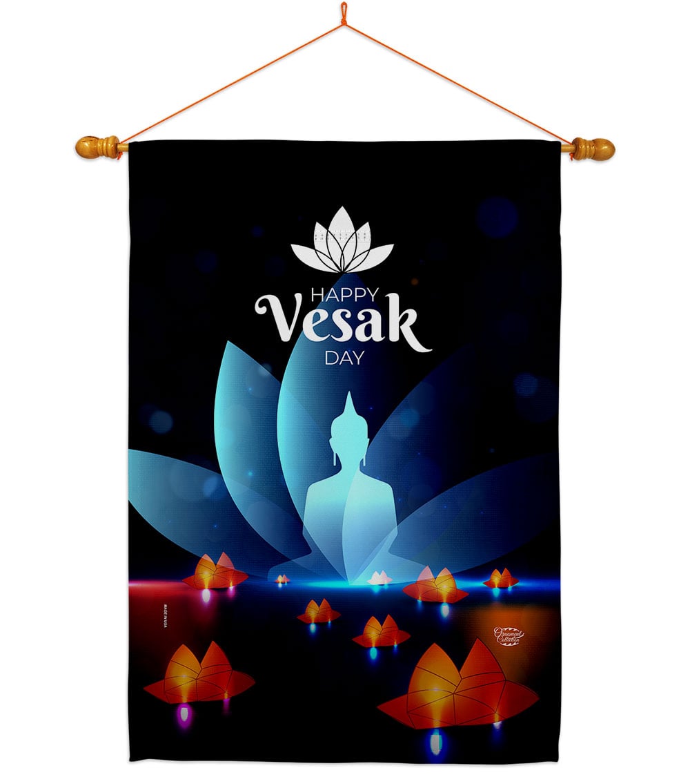 Happy Vesak Day Religious 28 x 40 in. Double-Sided Decorative Horizontal Flags for Decoration Banner Garden Yard Gift
