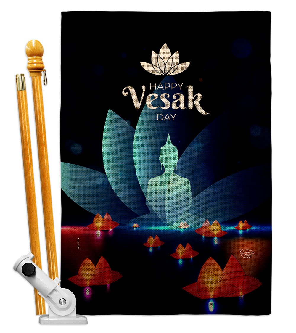 Happy Vesak Day Religious 28 x 40 in. Double-Sided Decorative Horizontal Flags for Decoration Banner Garden Yard Gift