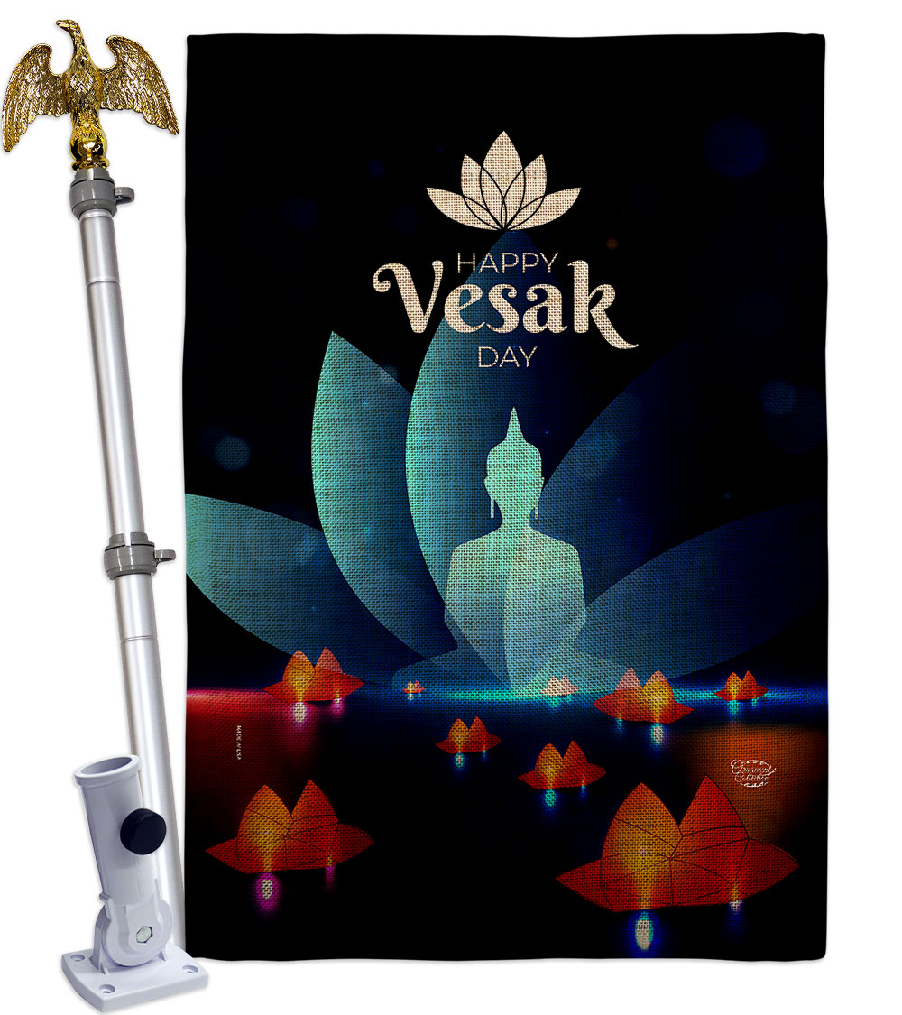 Happy Vesak Day Religious 28 x 40 in. Double-Sided Decorative Horizontal Flags for Decoration Banner Garden Yard Gift