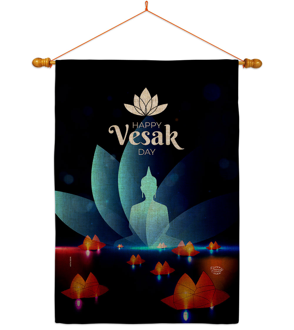 Happy Vesak Day Religious 28 x 40 in. Double-Sided Decorative Horizontal Flags for Decoration Banner Garden Yard Gift