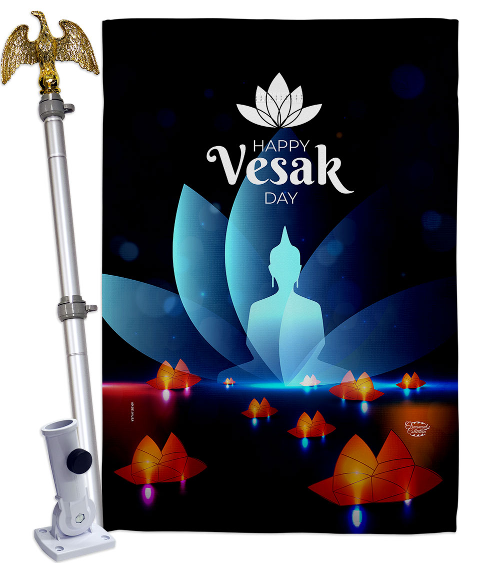 Happy Vesak Day Religious 28 x 40 in. Double-Sided Decorative Horizontal Flags for Decoration Banner Garden Yard Gift