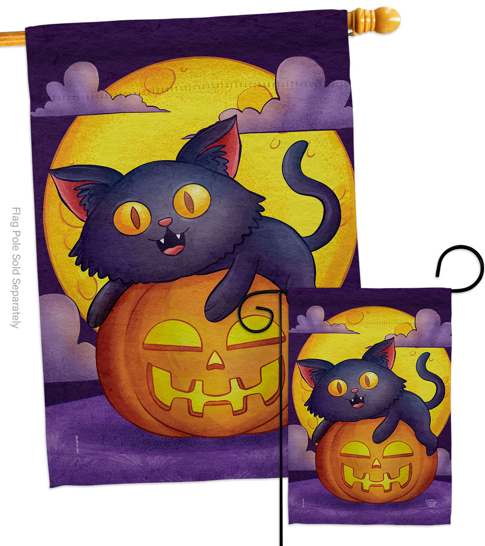 S190170-P3 Halloween Kitty Falltime 28 x 40 in. Double-Sided Decorative Vertical House Flags Set for Decoration Banner Garden Yard Gift