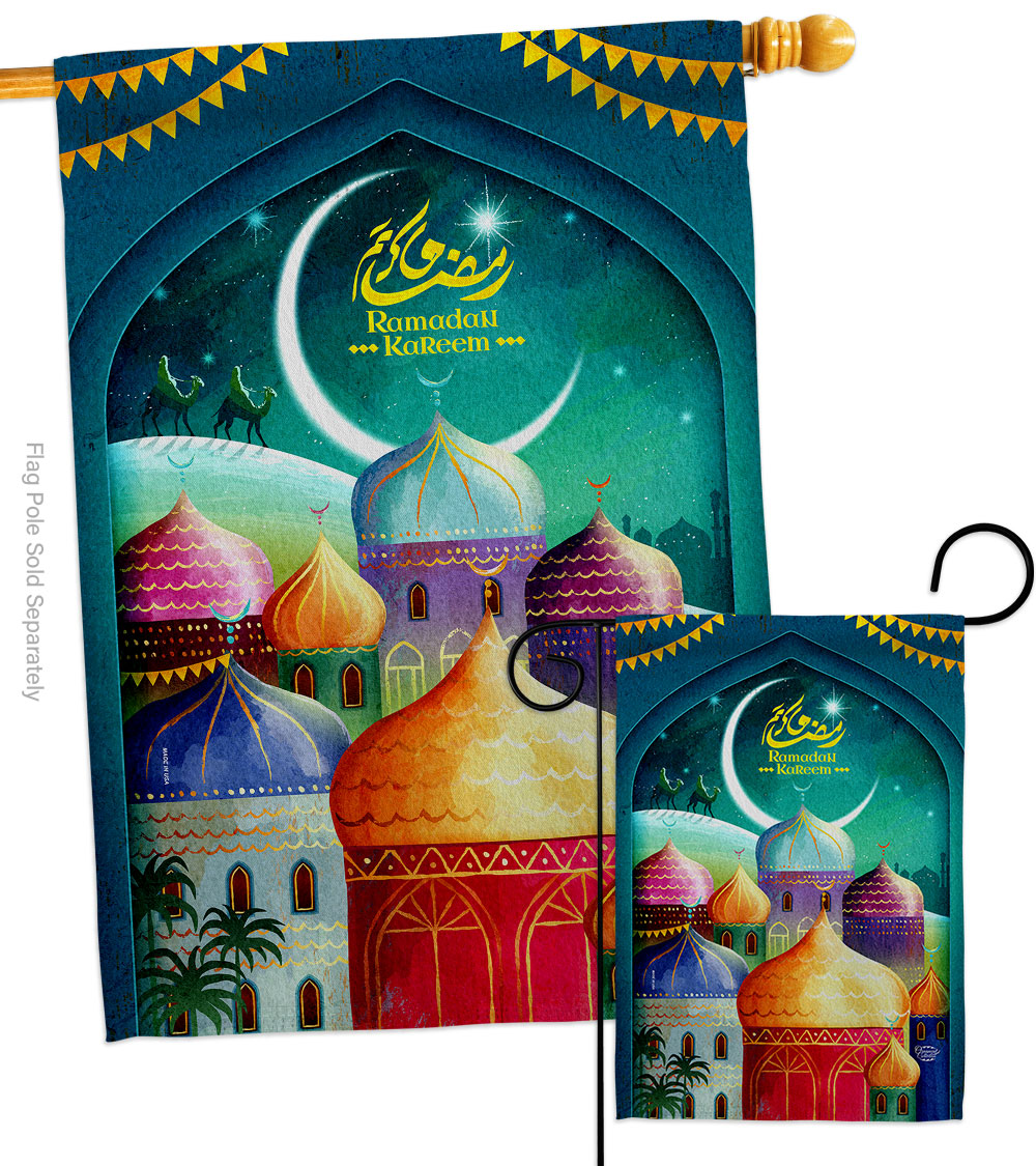 Happy Ramadan Kareem Religious 28 x 40 in. Double-Sided Decorative Vertical House Flags Set for Decoration Banner Garden Yard Gift