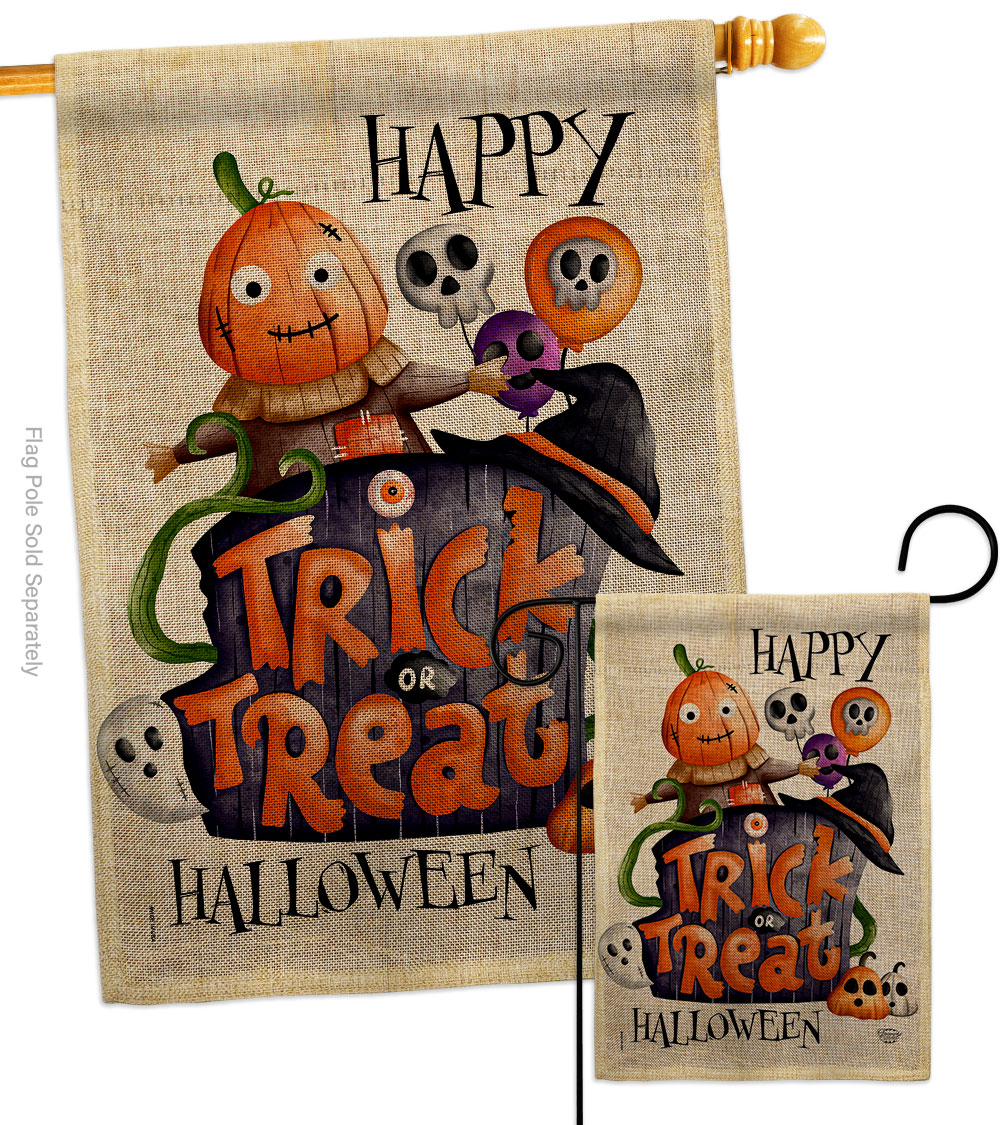 Trick or Treat Day Falltime Halloween 28 x 40 in. Double-Sided Decorative Vertical House Flags Set for Decoration Banner Garden Yard Gift