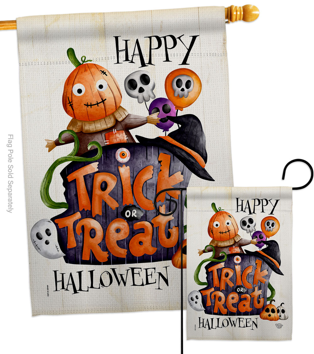 Trick or Treat Day Falltime Halloween 28 x 40 in. Double-Sided Decorative Vertical House Flags Set for Decoration Banner Garden Yard Gift