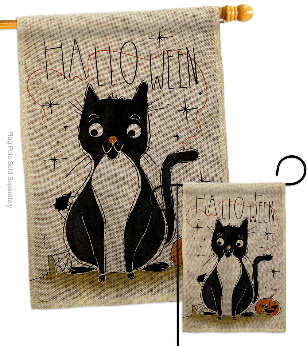 Halloween Tuxedo Cat Falltime 28 x 40 in. Double-Sided Decorative Horizontal House Flags Set for Decoration Banner Garden Yard Gift