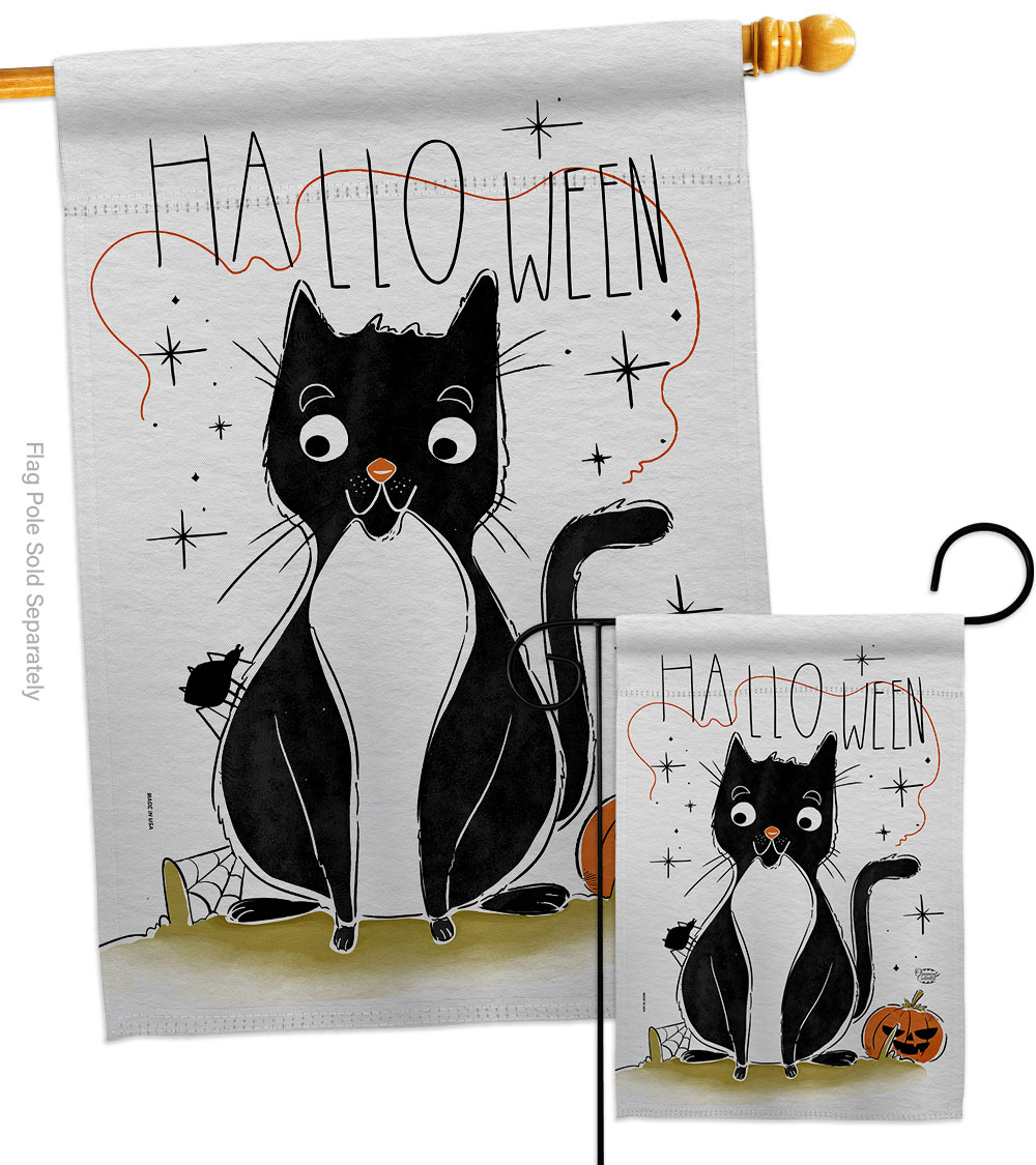 Halloween Tuxedo Cat Falltime 28 x 40 in. Double-Sided Decorative Horizontal House Flags Set for Decoration Banner Garden Yard Gift