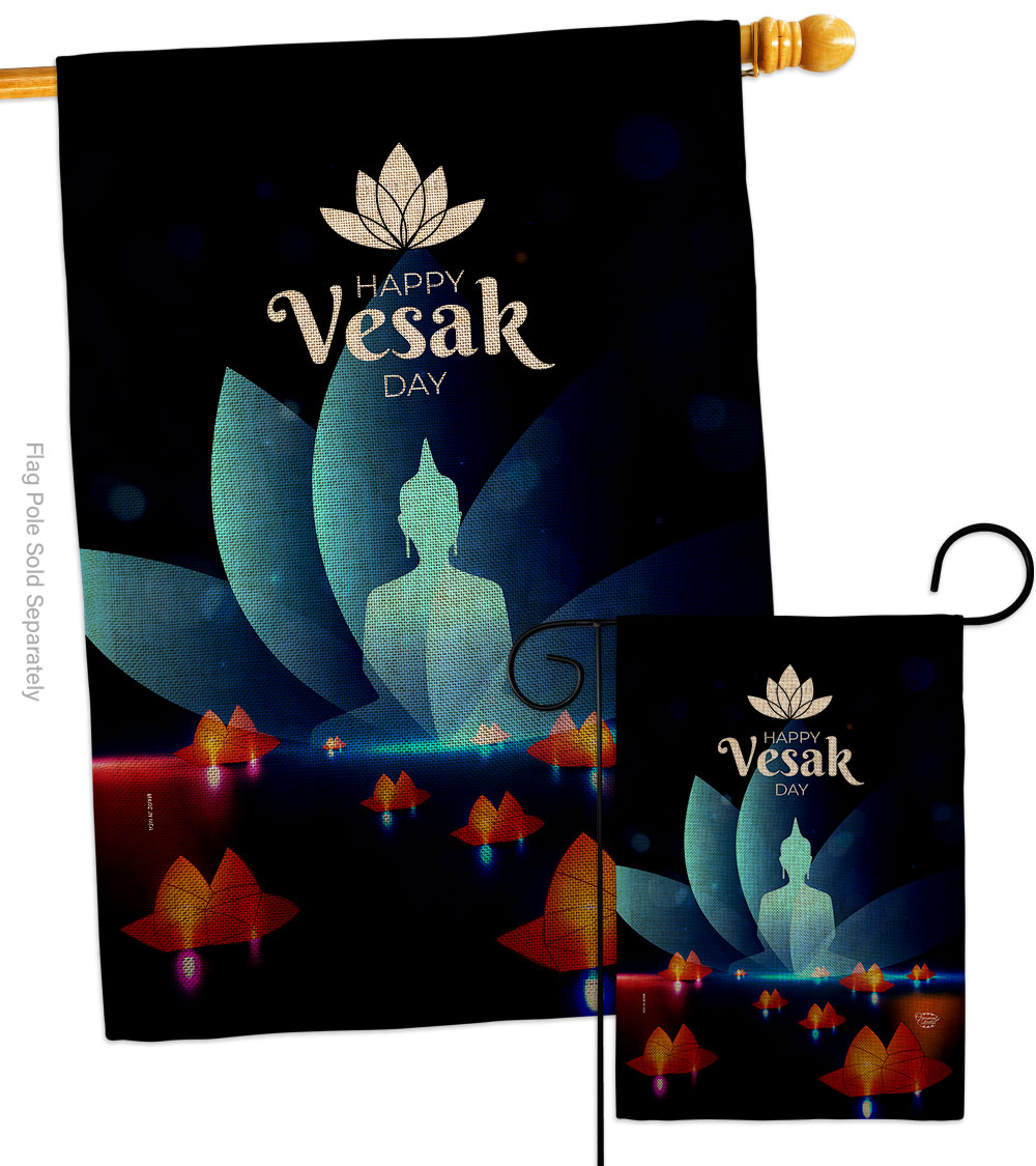 S190177-DB Happy Vesak Day Religious 28 x 40 in. Double-Sided Decorative Horizontal House Flags Set for Decoration Banner Garden Yard Gift