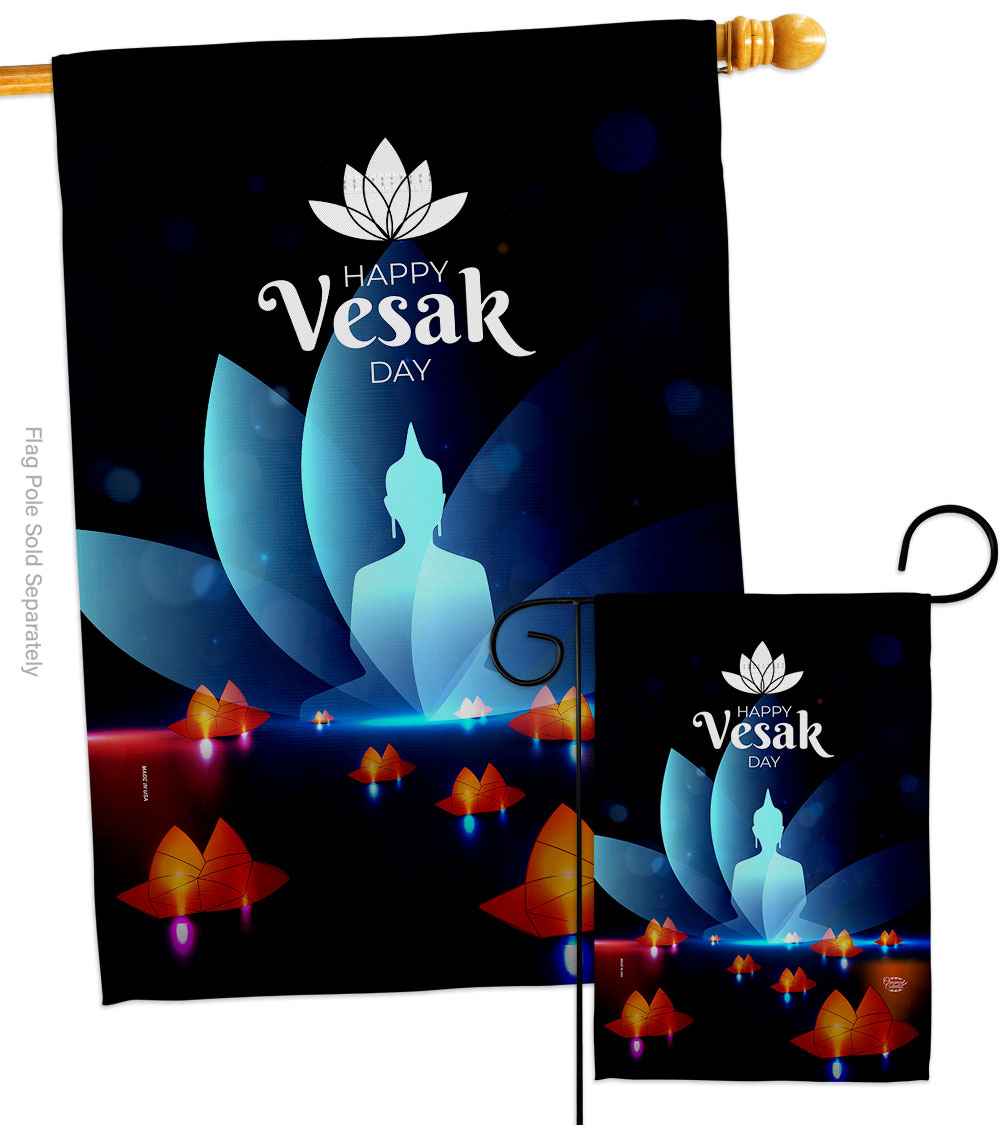S190177-P3 Happy Vesak Day Religious 28 x 40 in. Double-Sided Decorative Horizontal House Flags Set for Decoration Banner Garden Yard Gift